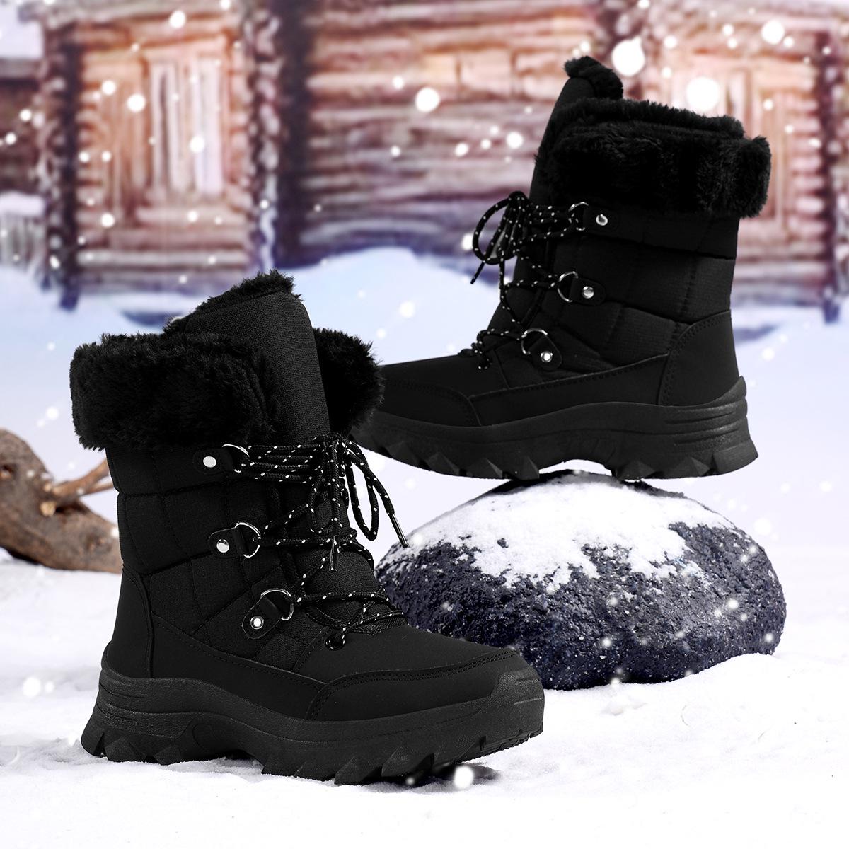 

Women s High-Top Winter Snow Boots - Warm, Non-Slip, Plush Cotton Shoes for Skiing 38 чорний