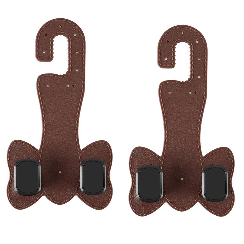 Car Headrest Hook Double Hooks Leather & ABS Car Seat Back Storage Hook Car Rear Seat Back Hooks Universal 2 in 1 Car Interior brown 2pcs Hook