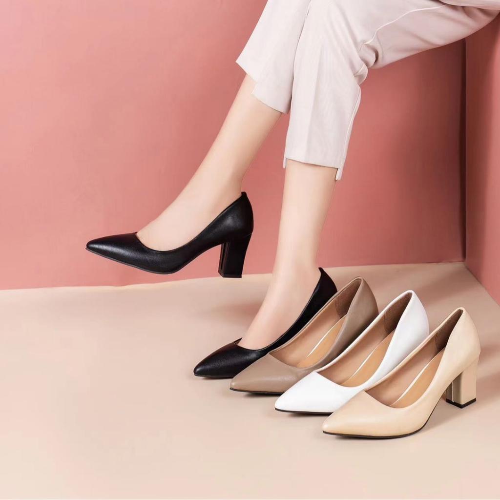 Fashion Single Shoes Women's Thick Heel Summer New Pointed Shoes Shallow High Heel Simple