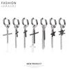 1Pcs Men Punk Cross Stars Dangle Earrings Women Gothic Stainless Steel Cross Ear Stud Earrings Piercing Huggies Pendant Jewelry