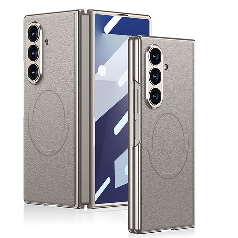Samsung Zfold7 Mobile Phone Case Matte Paint Plain Leather Built In Wireless Charging Film Creative Protection Case
