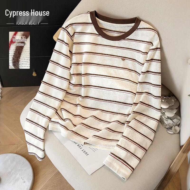 Women s Contrast Stripe Round Neck Pullover Top M
