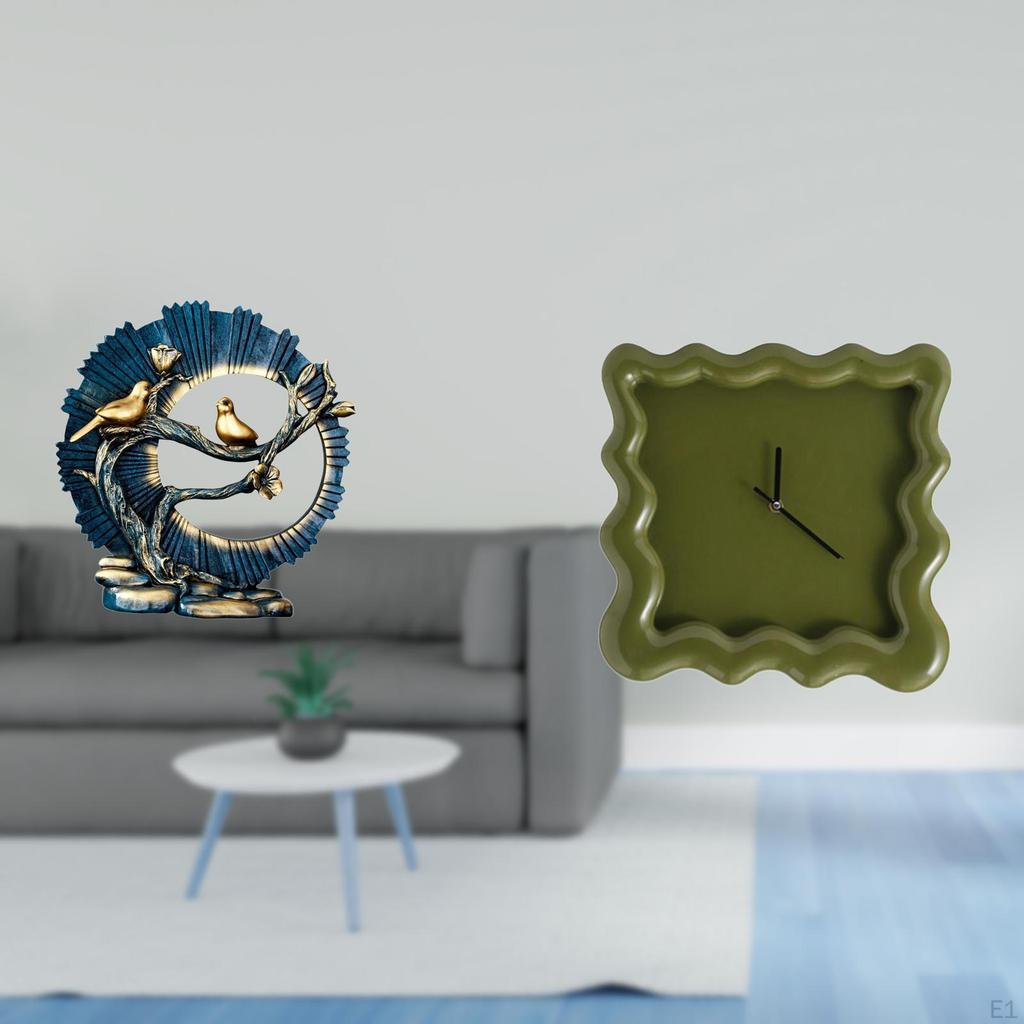 Resin Figurine Ornament for Living Room Desk And Square Wall Clock Decoration Bathroom Farmhouse