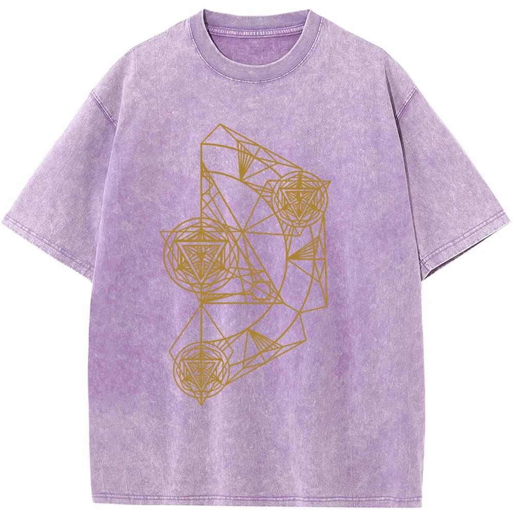 Men's Geometric Short-Sleeved T-shirt 230 Grams Of High-Quality Washed Old Tshirt Streetwear Men Washed T-shirts