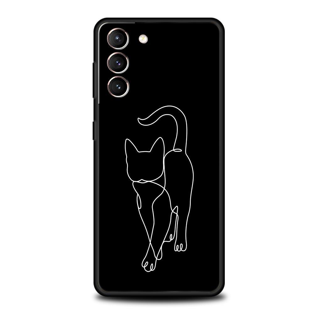 Cat Line Black Cats Phone Case For Samsung Galaxy S26 Ultra S25 Plus S24 FE S23 S22 5G S21 S20 Cover Black Soft