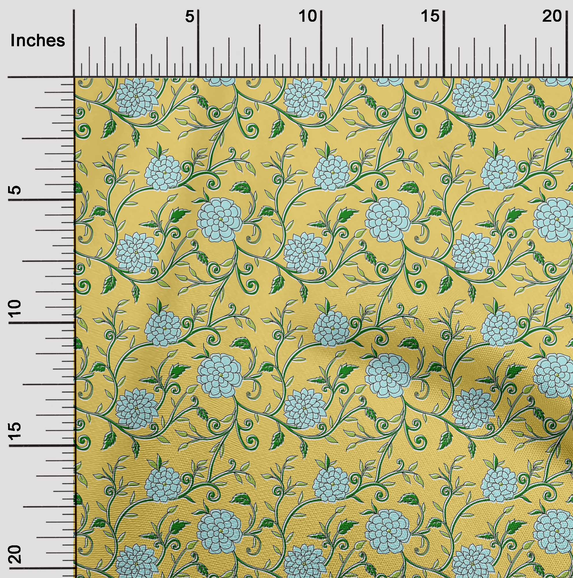 

oneOone Cotton Flex Medium Blue Fabric Leaves & Flower Floral Sewing Craft Projects Fabric Prints By Yard 40 Inch 42 Inch Wide - Viscose Chiffon жовтий
