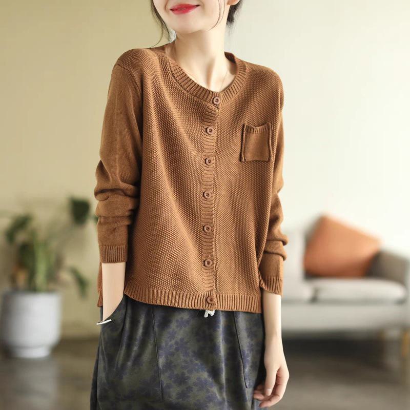 

Свободный свитер-кардиган в корейском стиле в стиле ретро 2023 года для женщин — трикотаж с длинными рукавами в однотонных тонах для повседневной верхней одежды One Size