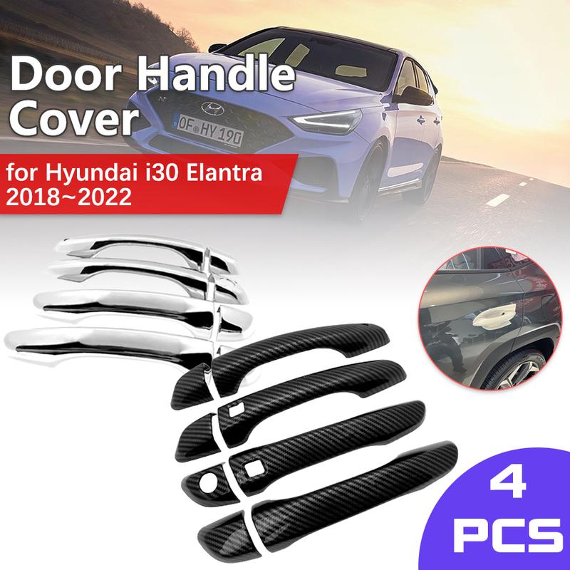 Carbon Black Fiber Door Handle Cover for Hyundai i30 Elantra GT PD i30N 2018~  Cap Set Catch Trim Car Sticker Accessorie