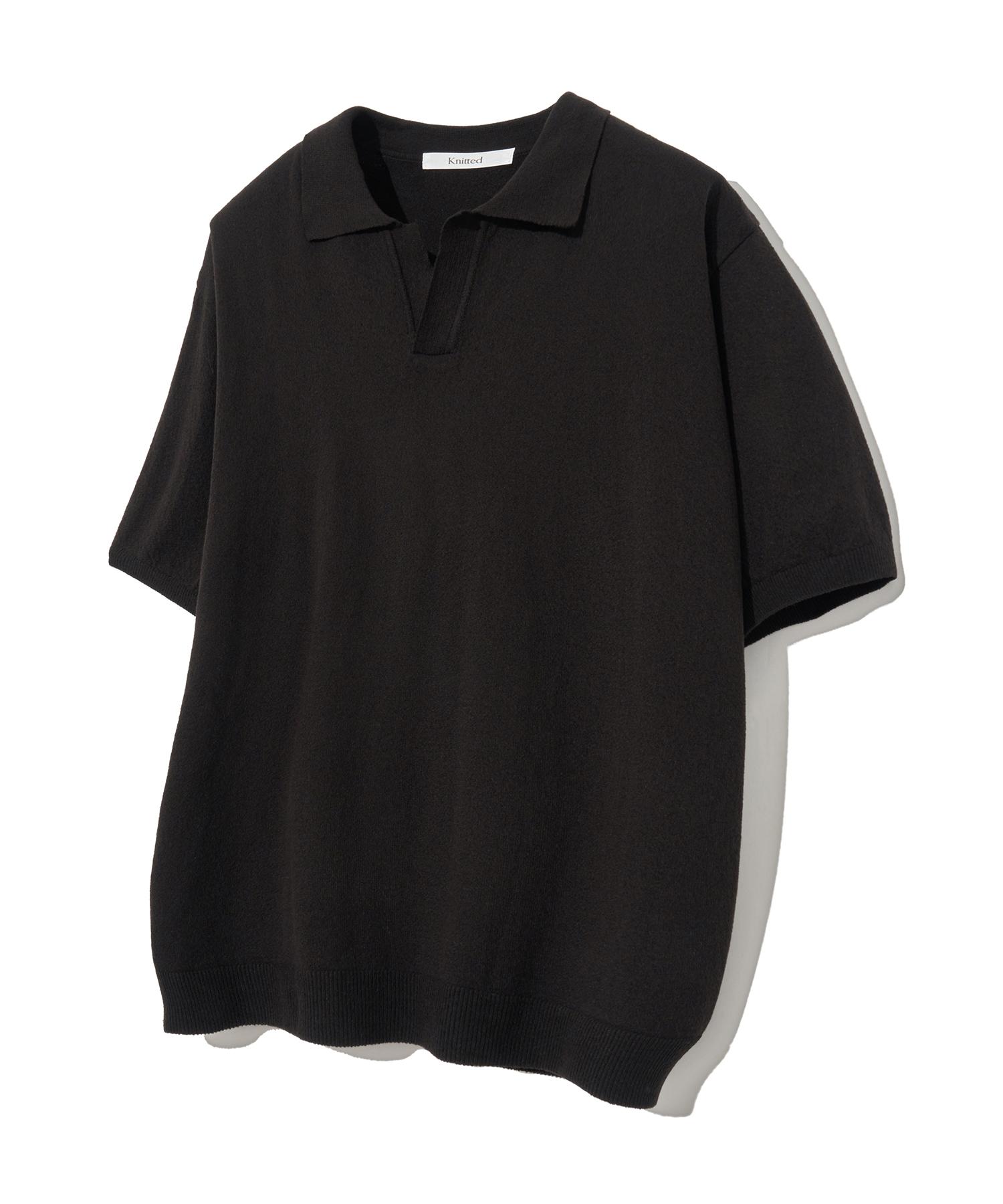 Nitied Cool Summer Essential Open Collar Knit Tee Black M