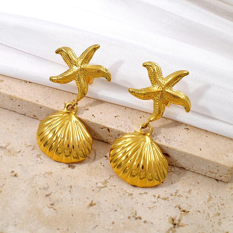 European & American Ocean Style Starfish Shell Earrings: Retro Plated Gold & Silver Holiday Accessories