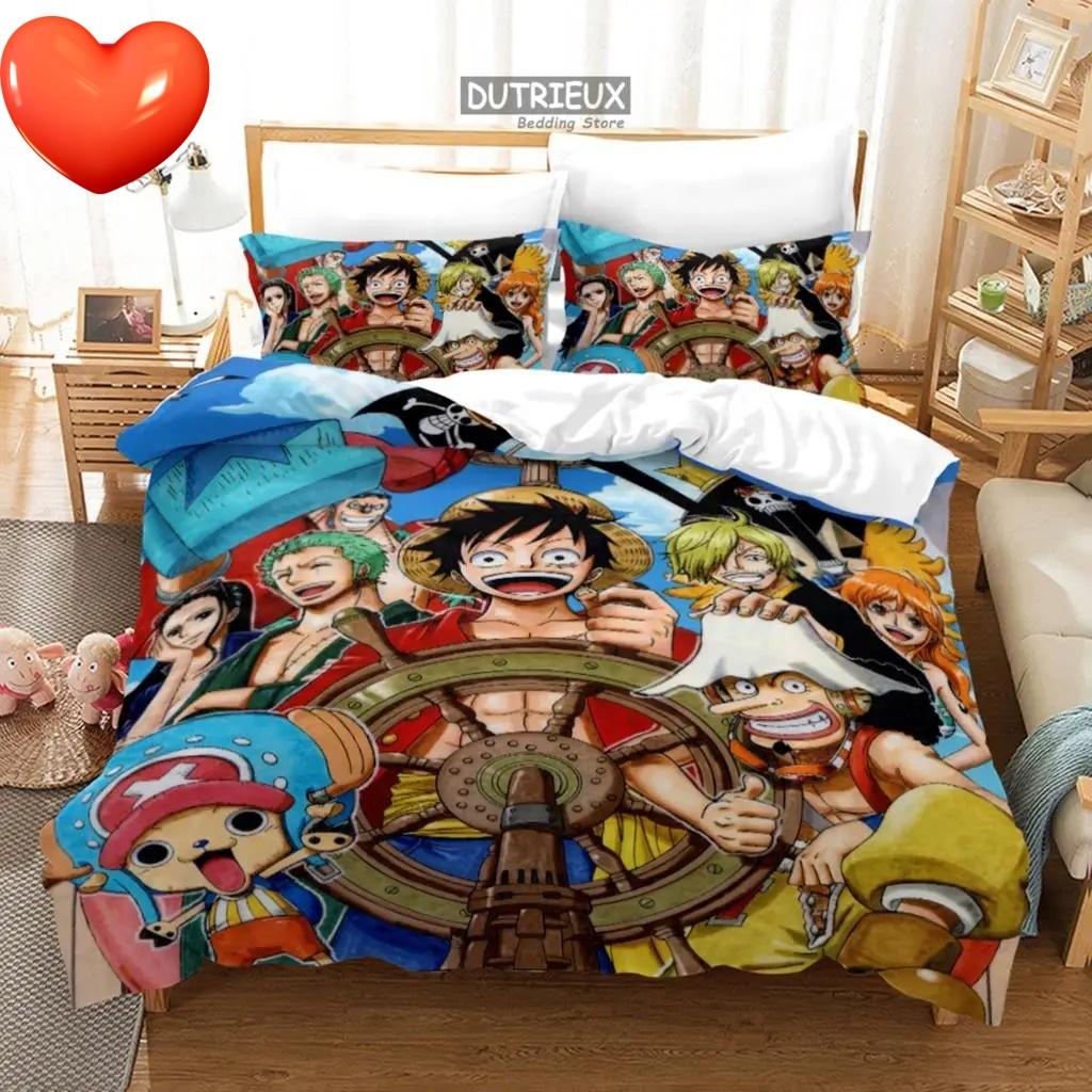 ONE PI-ECE Anime Bedding Set Juvenile Monkey D.Luffy Odyssey Pattern Duvet Cover Set Bedding Set King Size Bed Comforters