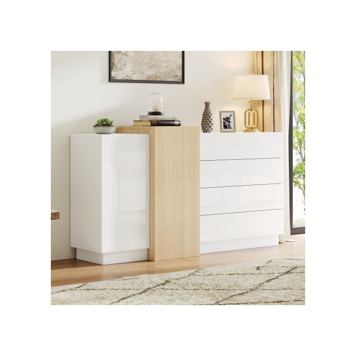 Buffet blanc brillant, meuble de rangement simple et moderne en bois