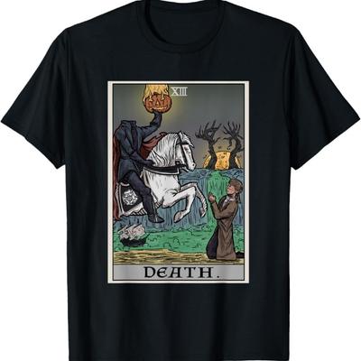 Death Tarot Card Headless Horseman Halloween Spooky Gothic T-Shirt