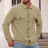 Men's Casual Double-Pocket Lapel Jacket Solid-Color Small Check Loose Long Sleeve Outerwear Shirt