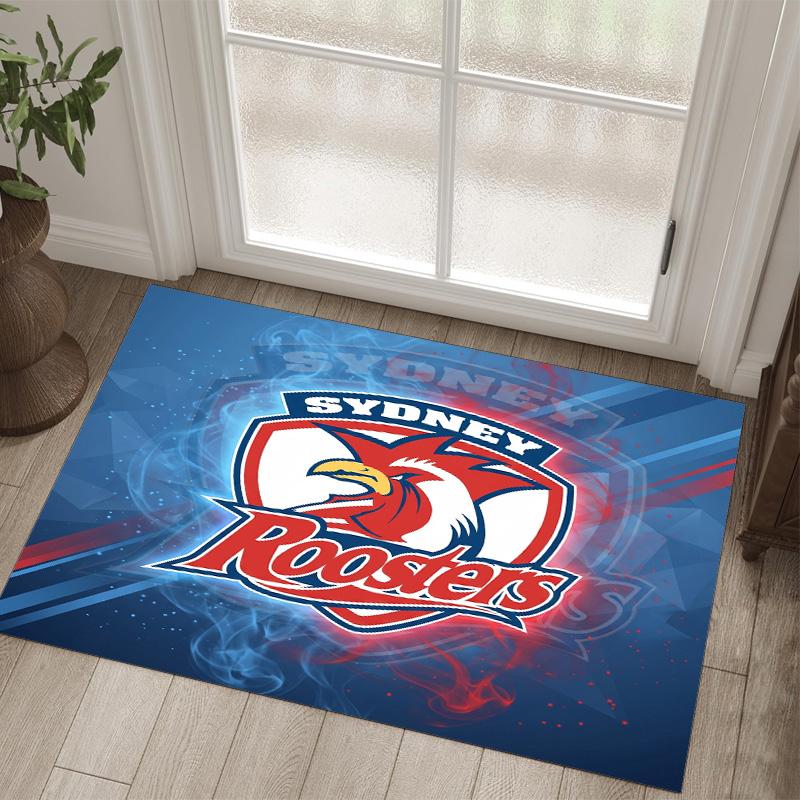 Sydney Roosters Design Crystal Velvet Carpet Cozy Non?Slip Printed Rug For Bedroom Living Room Entrance