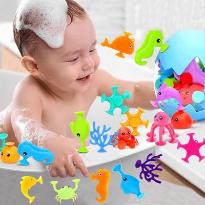 Neue 9 Stück Saug-Haftnapf Kinder Bildung Weiche Bausteine Vielseitige Meerestier-Handpuppe Bade-Sensorikspielzeug für Babygeschenk