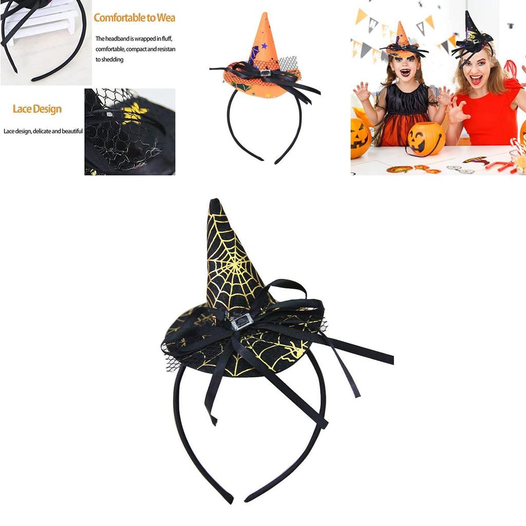 Halloween Witch Hat Headband Pumpkin Hair Hoop Spider Web Costume Party Props