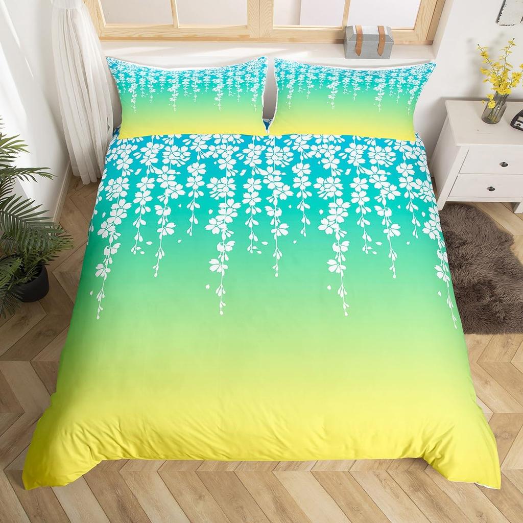 Akvarellgradient Påslakan Queen Abstrakt Körsbärsblom Sängklädesset Natur Botaniskt Täcke Mjukt Boho Quiltöverdrag
