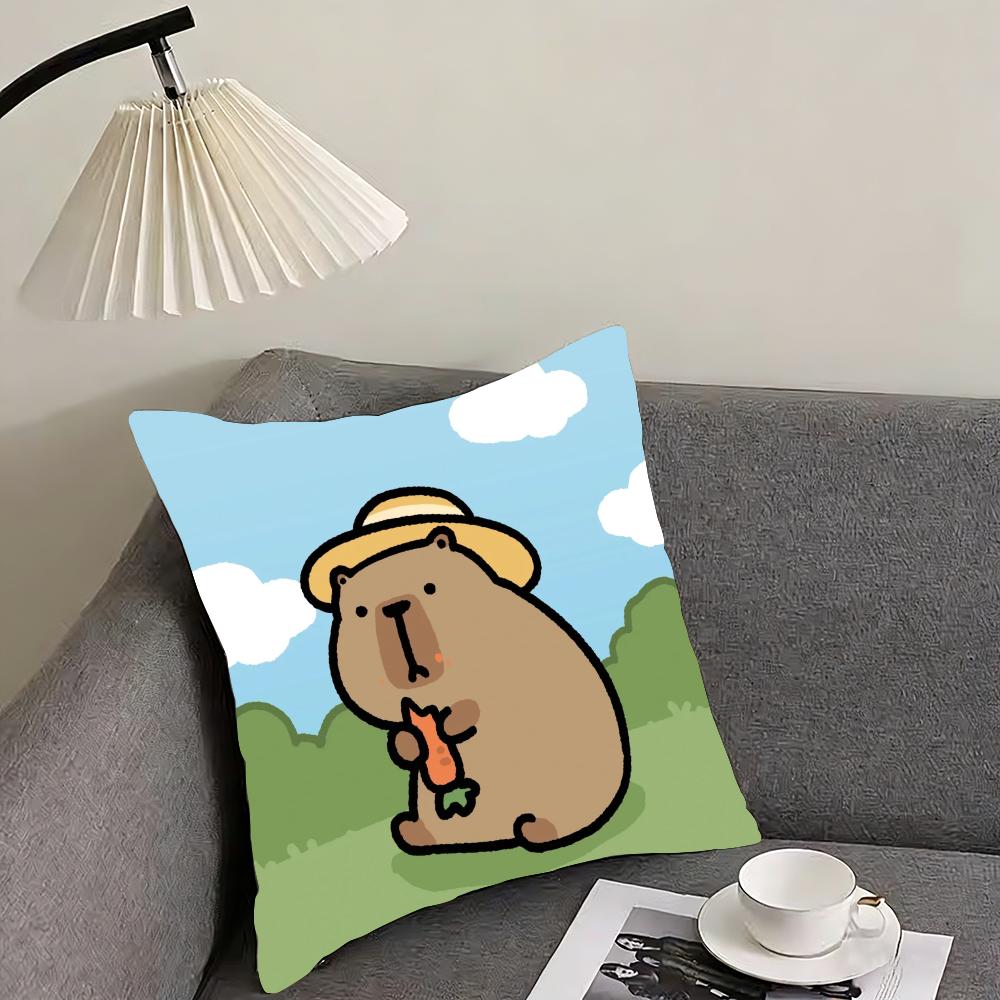 Capybara Cartoon Cute Cushion Cover Reversible Plush Pillow Cover – For Car, Sofa, Bedroom, Perfect As a Gift.