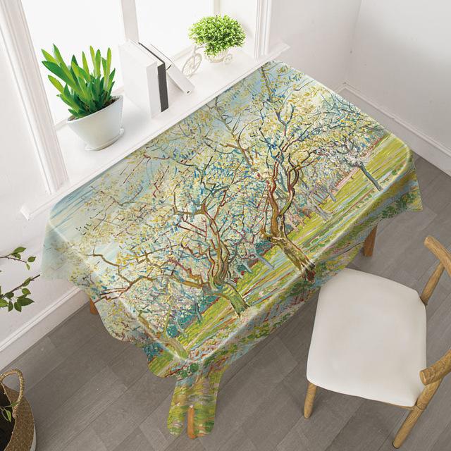 Van Gogh Starry Sky Tablecloth Light Luxury Oil Painting Art Studio Sunflower Famous Painting Waterproof Table Mat Tablecloth