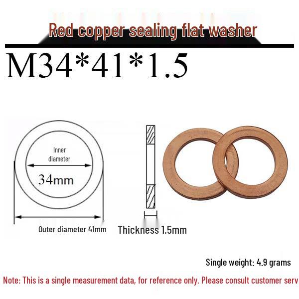 Annealed Red Copper Gasket Washer Pad for Sealing Fastener, M4-M34