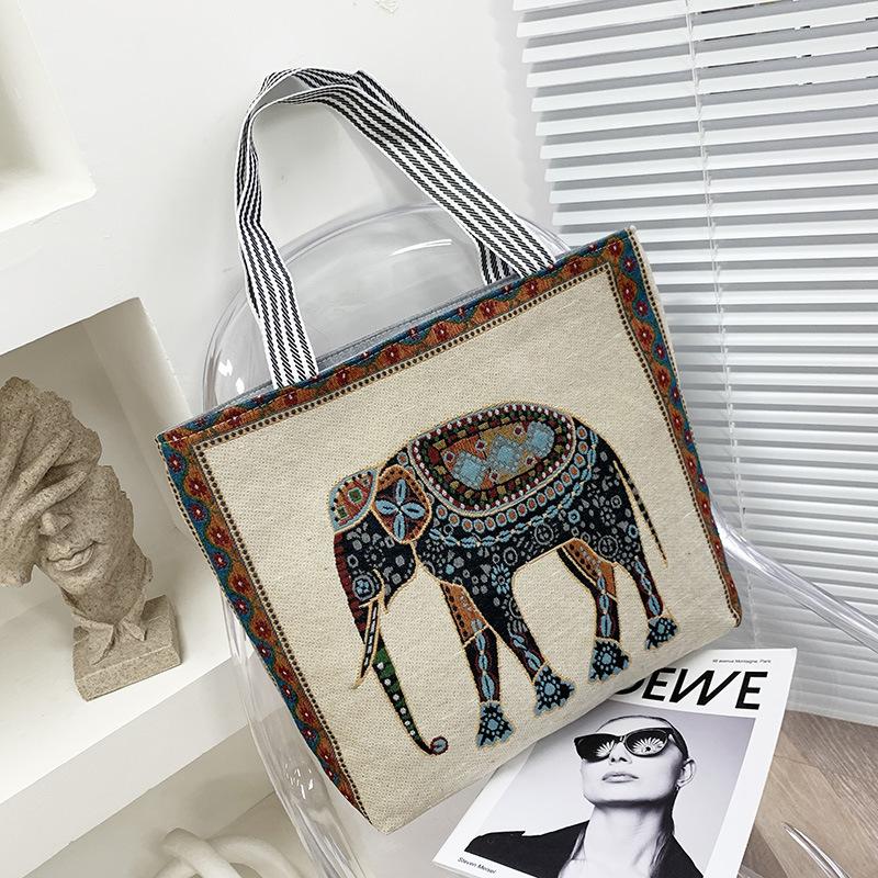 Portable Jacquard Bag Kitten Large Embroidered Canvas Bag Shopping Fashion Shoulder Women's Bag Tote Bag