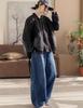 Giacca di Jeans Retro Usurata Stile Coreano con Patchwork a Coste