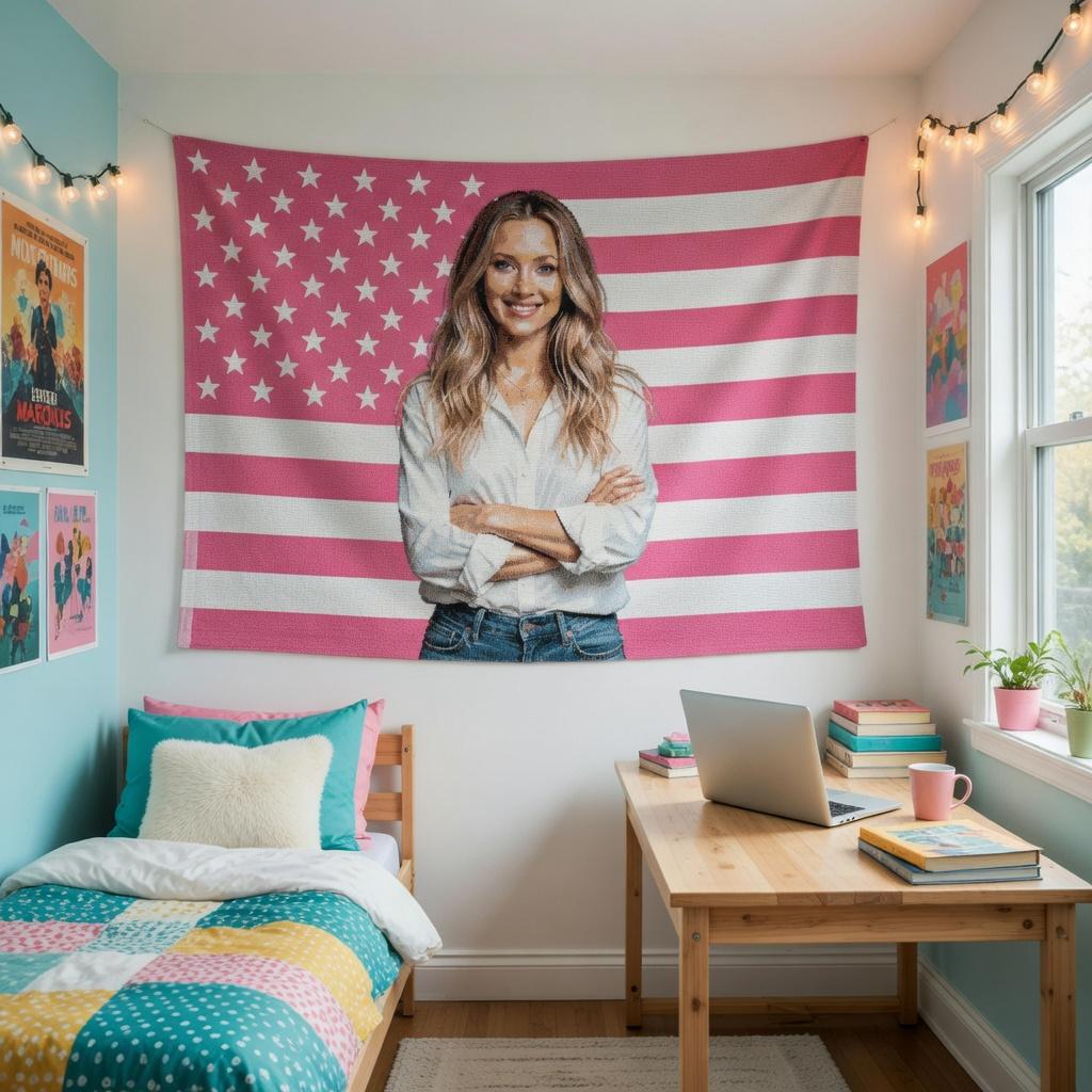 Iconic Jennifer Lawrence Pink Flag Tapestry Cool Celebrity Casual Wall Hanging Decor