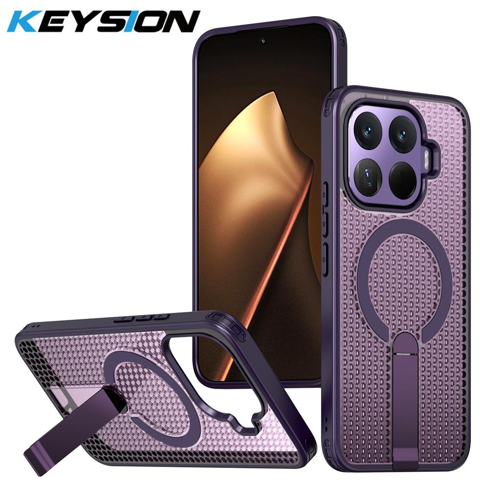 KEYSION Hollow Heat Dissipation Magnetic Case for Xiaomi 17T Pro 5G Cooling Hide Stand Shockproof Phone Cover for Xiaomi 17T 5G