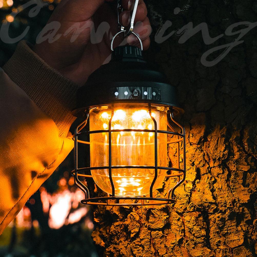 Outdoor Hanging Camping Lanterns Rechargeable Tent Light Vintage Lantern Portable Lamp for Yard Patio Garden Party