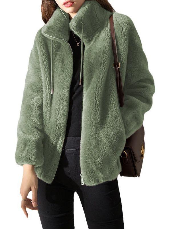 European and American Women's Double-Sided Fleece Zipper Cardigan with Stand Collar - 2023 Autumn/Winter Collection.