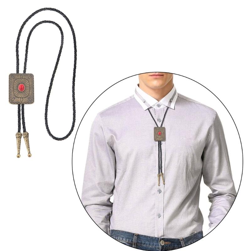 Punk Style Bolo Tie with Emblem Charm Necktie Necklace Costume Accessory