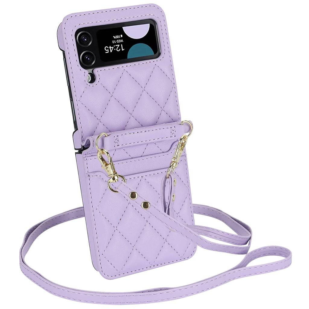 Lanyard Cards Solt Leather Wallet Case For Samsung Galaxy Z Flip 6 5 4 3 5G Flip5 Flip6 Purse Bag Crossbody Strap Pocket Cover