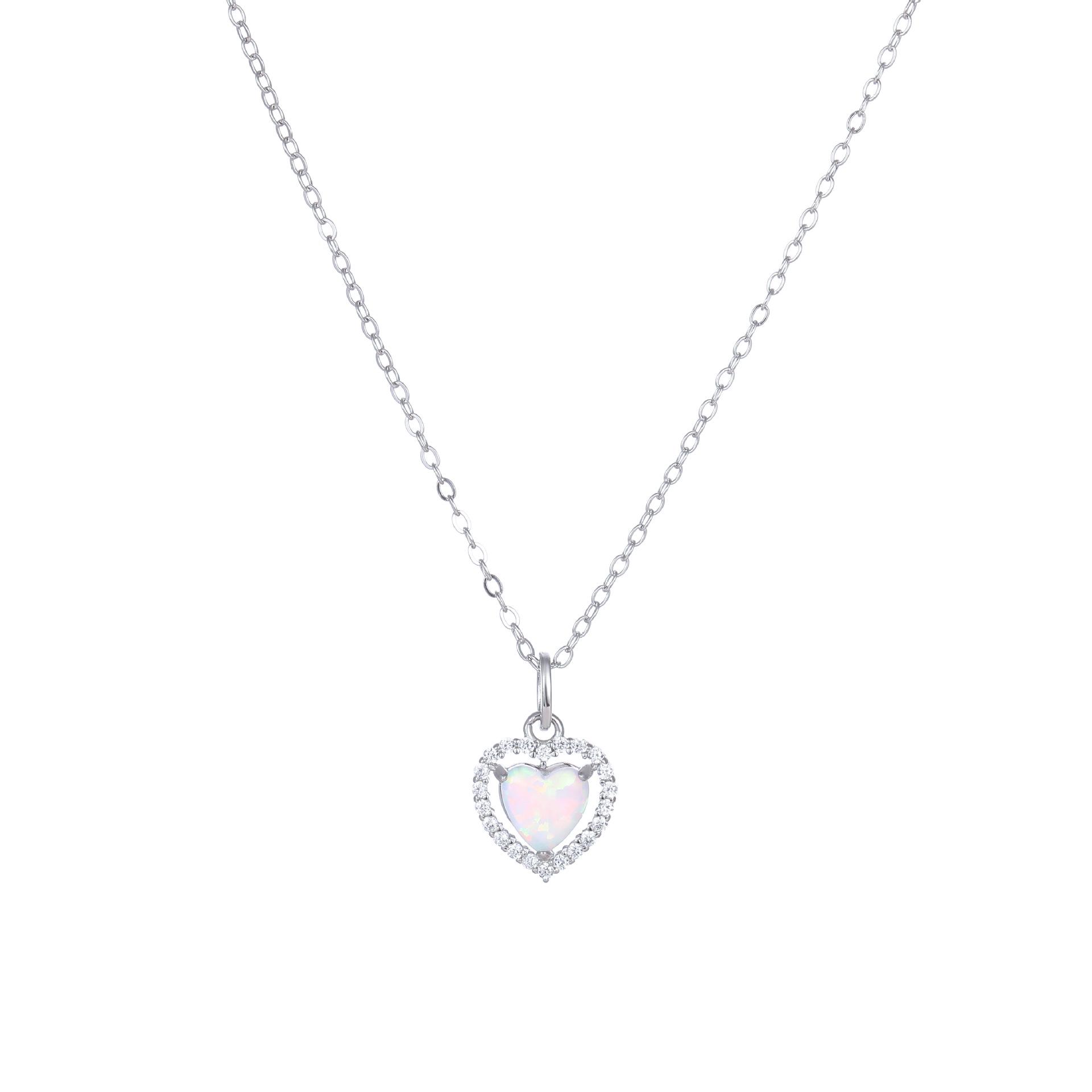 

European & American Style S925 Sterling Silver Opal Heart Diamond Luxury Necklace for Women 925 Sterling Silver