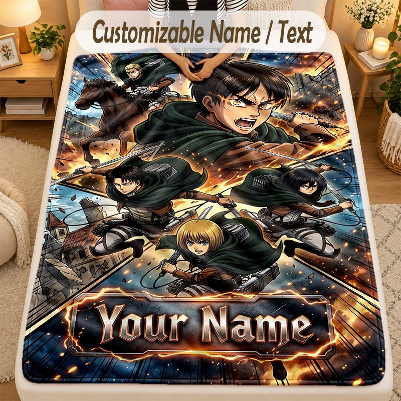 Flannel BlanketAttack on Titan Custom Name Text Personalized Soft Warm Throw Blanket Home Decor Gift