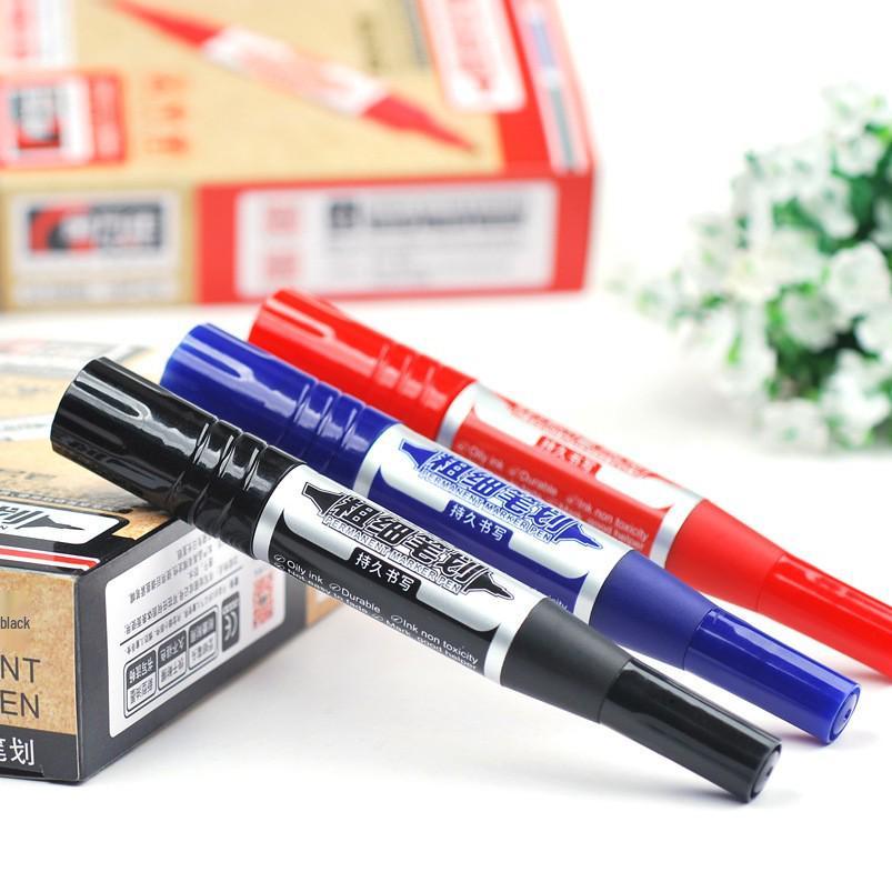 Dual-Tip Oil-Based Marker: Waterproof & Fade-Resistant, Thick & Thin Tips in Black, Red, Blue - Ideal for Logistics