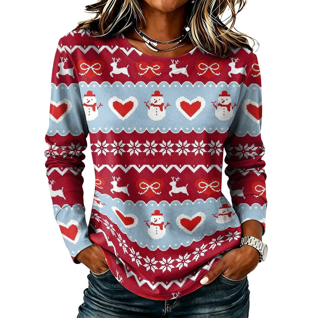 Women's Casual Christmas Print Long Sleeve Neck Top