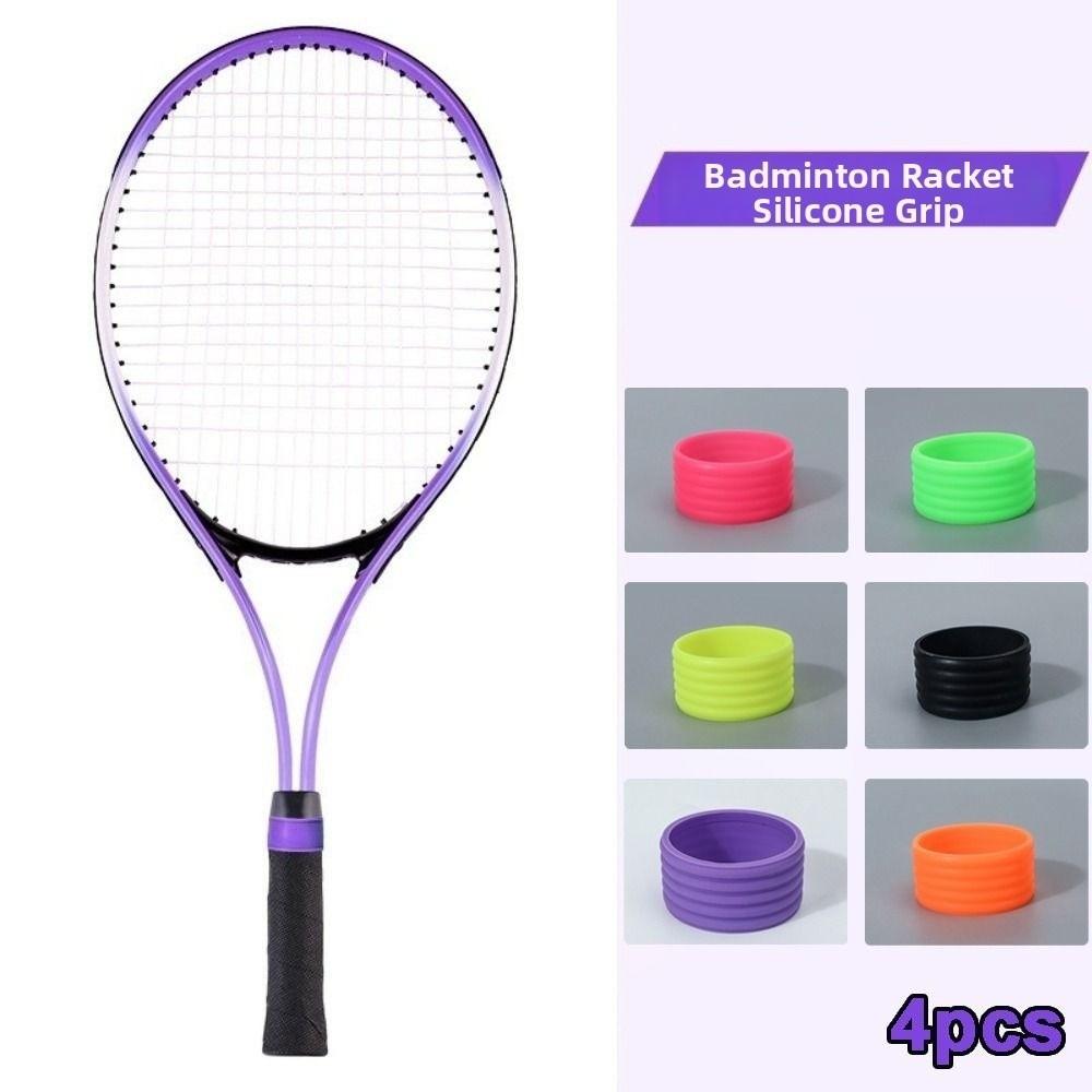 4pcs Silicone Racket Grip Ring Anti Slip Racket Handle Collar  Sports Accessories