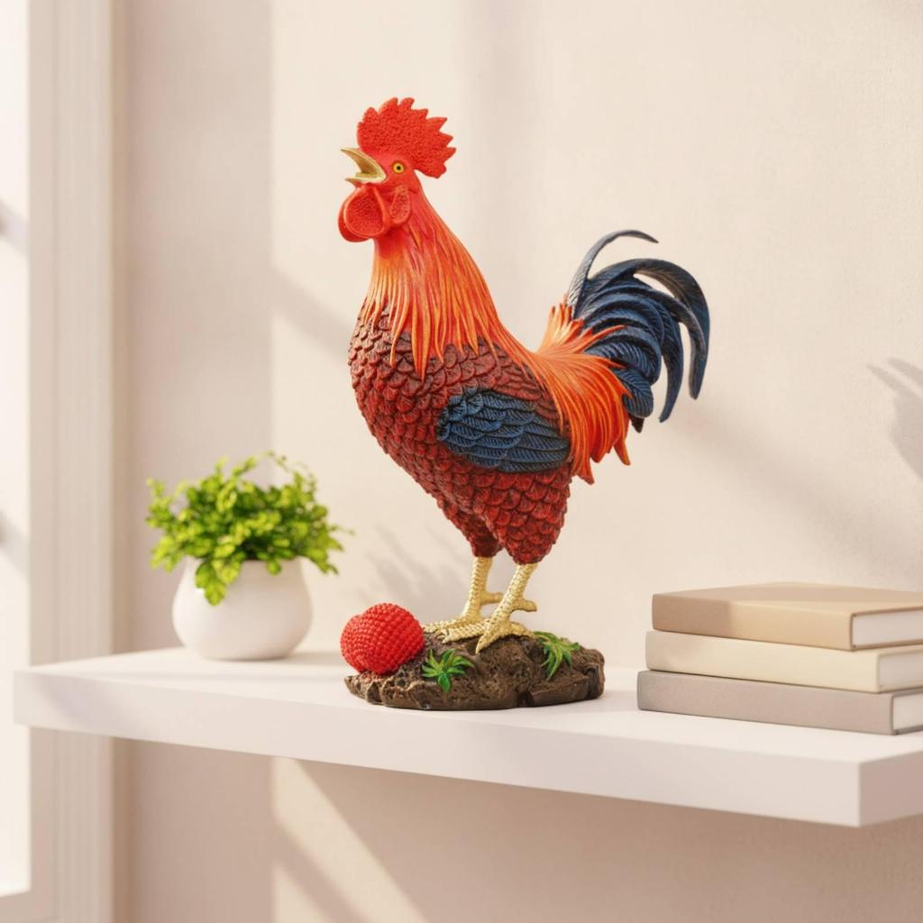 Cockerel Figurine Brass Statue Multicolor for Homeowners, Collectors,