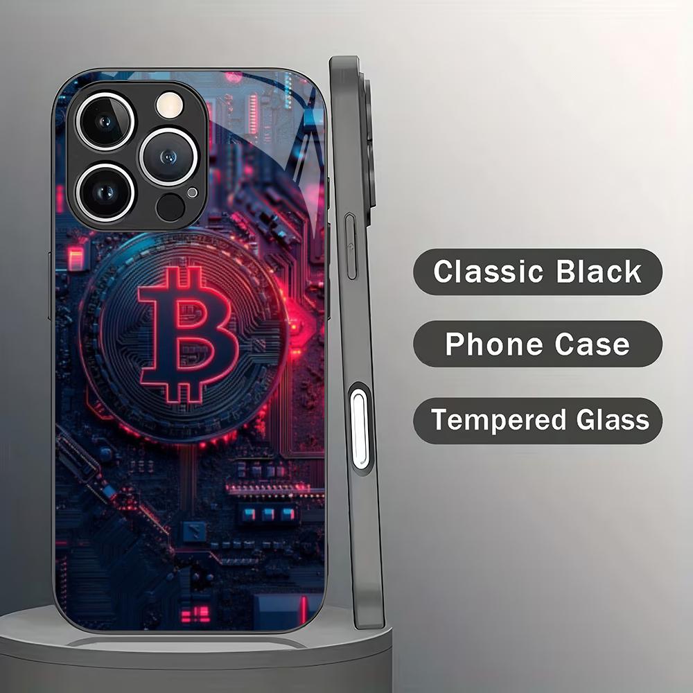 

Colorful Bitcoin pattern tempered glass phone case suitable for iPhone 17 16 15 14 13 12 11 Pro/Max/Plus anti drop back cover iPhone 17ProMax