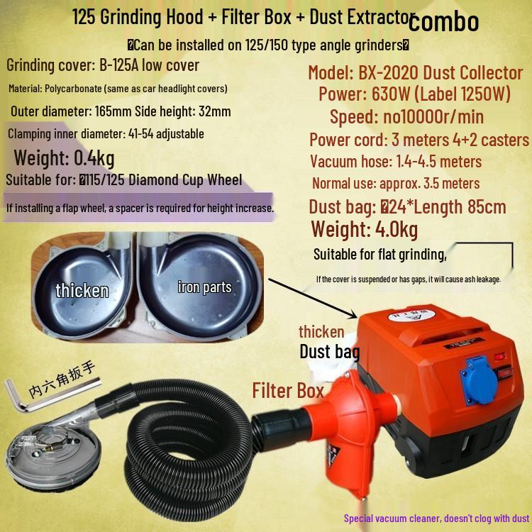 5-Inch Dust Extraction Cover for 125mm Angle Grinder - Fiberglass & Concrete Dust Collection