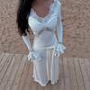 2026 Spring Elegant Slim Fit Women's Long Dress with Sexy Lace Patchwork and European-American Design