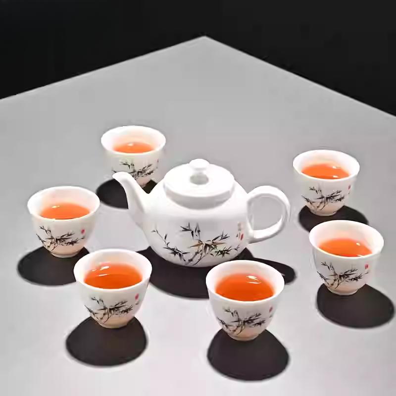 Goat Jade Tea Set Kung Fu Set Chinese Light Luxury Tea Calendars Teacups Office White Porcelain Teapot Covered Bowl Set
