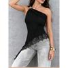 Damen Ein Schulter Spitze Tanktop Ärmellos Asymmetrisch Raffung Y2K Ausgeh Tops