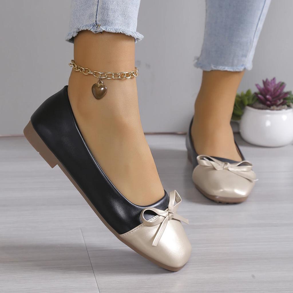 Women Flats Shoes Fashion Elegant Ballerinas Slip On Loafers Shoes Women Square Toe Bow Knot Casual Spring Autumn Sneakers Women
