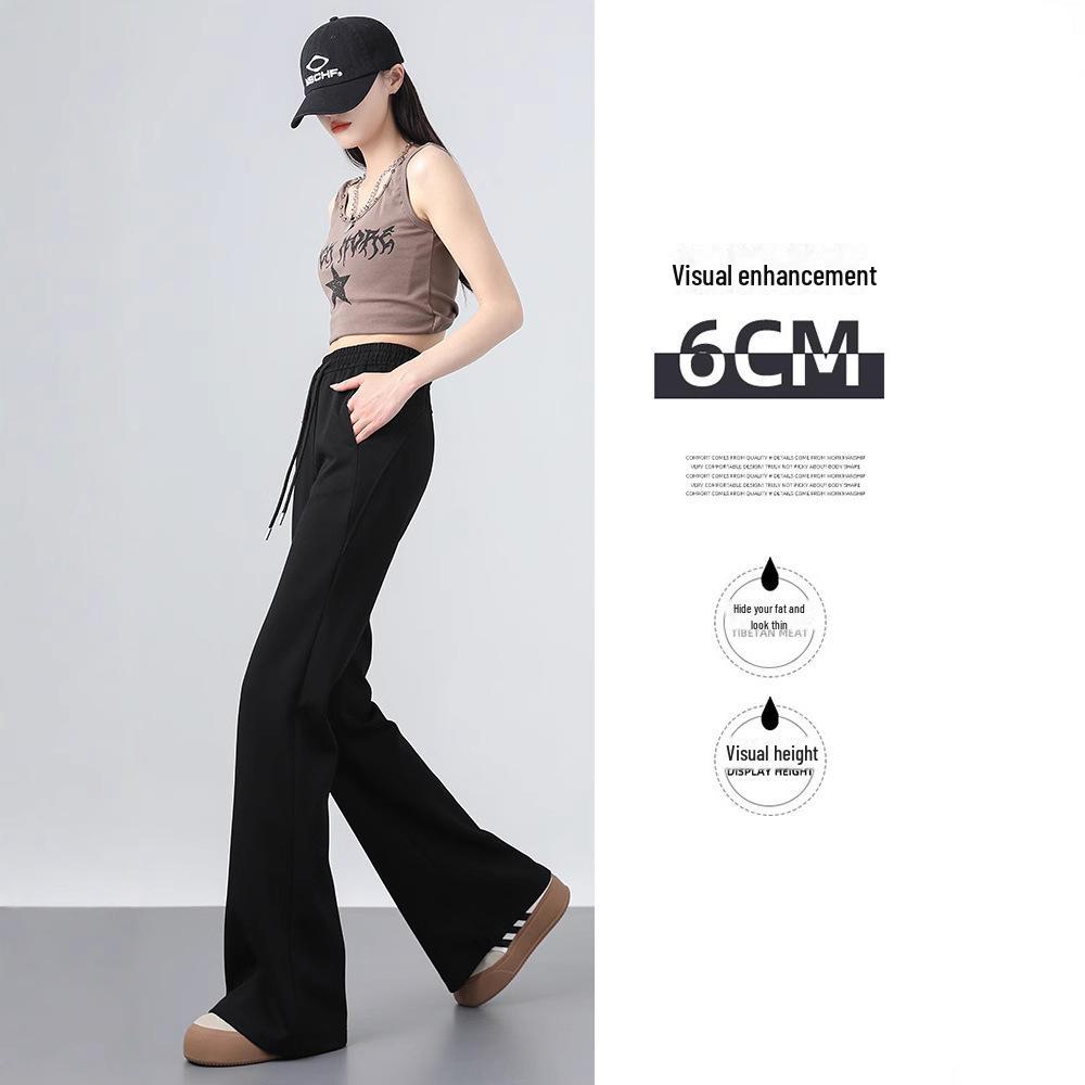 American-Style High Waist Flared Sweatpants for Women - Autumn/Winter Casual Slim Fit Long Pants