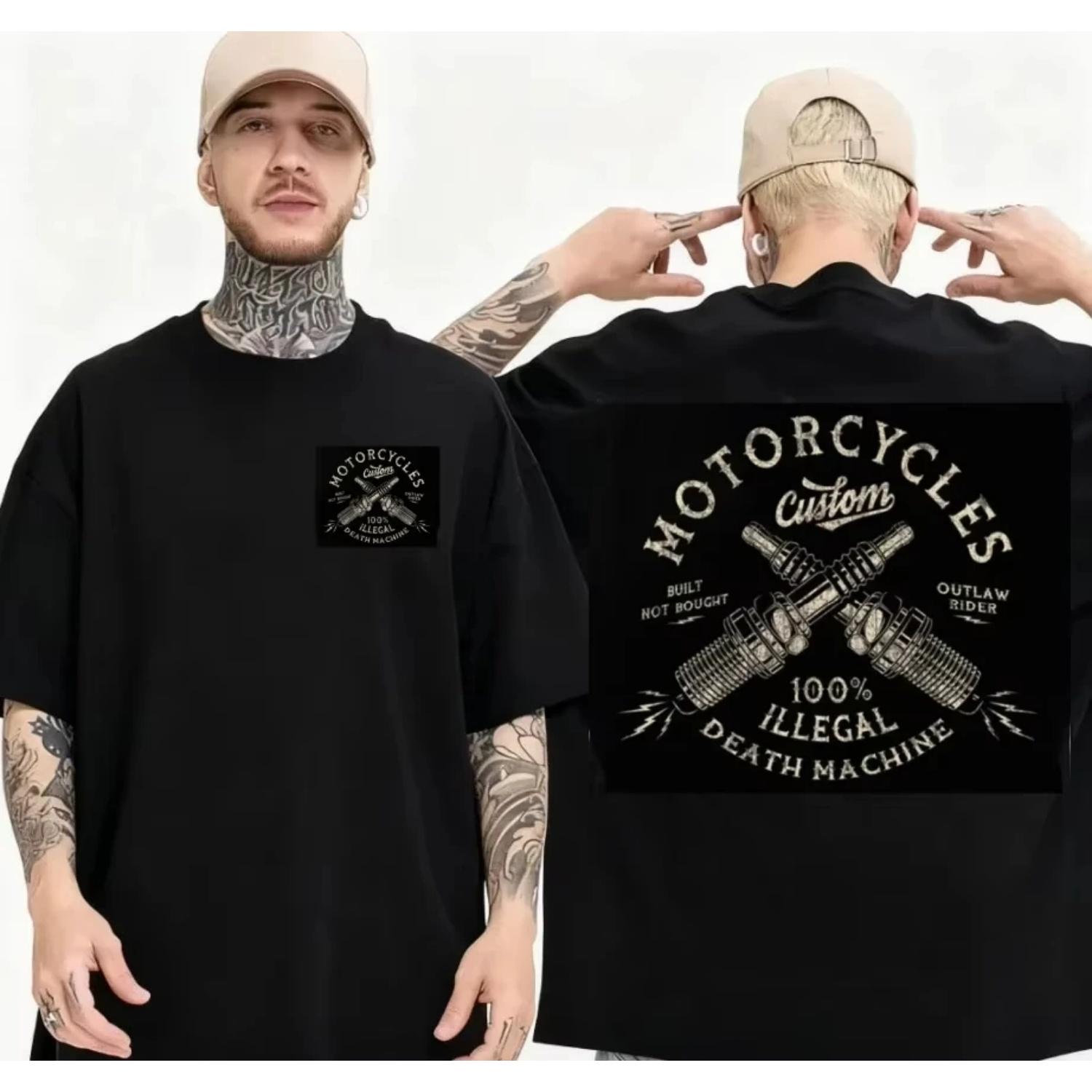 

Motorcycles Cotton TShirt Men Vintage Streetwear Retro Casual Cool Grunge Style S чёрный