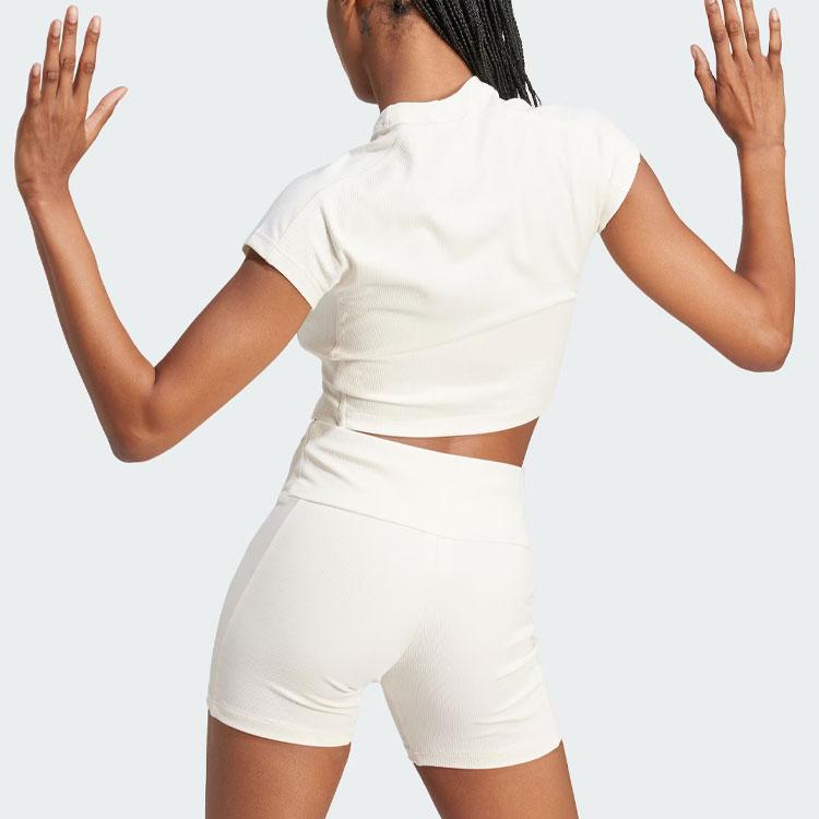 Adidas Lounge Ribbed Crop Tee With Logo Women Tops Light-Brown IP2272