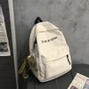 White Black Student Backpack With Frog Pendant Backpack Travel Storage Bag