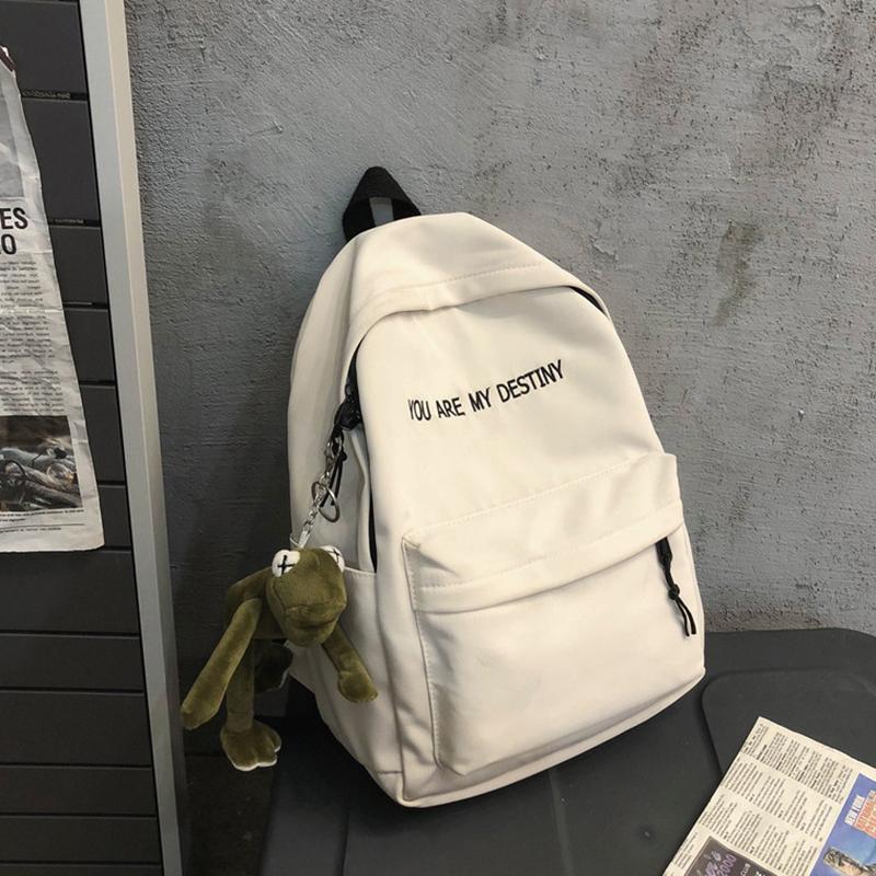 

White Black Student Backpack With Frog Pendant Backpack Travel Storage Bag бежевый